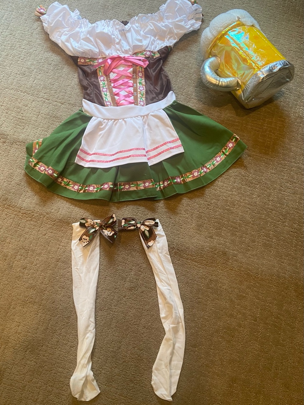 Leg Avenue Oktoberfest Beer Maid Costume w/ Thi hi stockings & beer stein purse